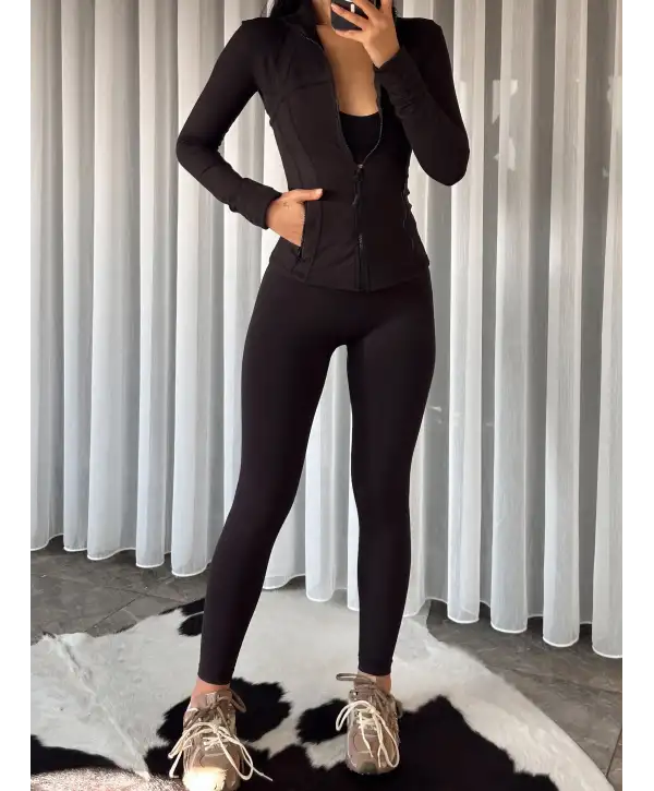 OYS muadil hırka tayt takım - Siyah