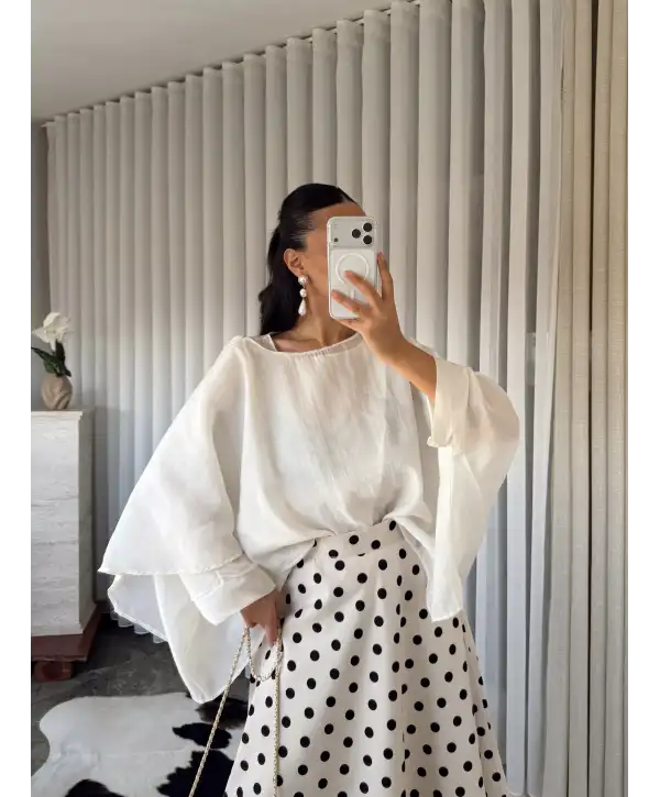 Pelerin kol bluz - Beyaz