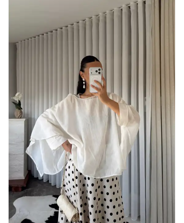 Pelerin kol bluz - Beyaz