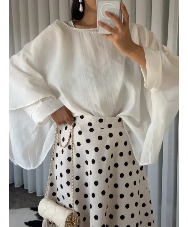 Pelerin kol bluz - Beyaz