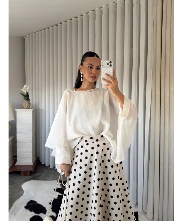 Pelerin kol bluz - Beyaz