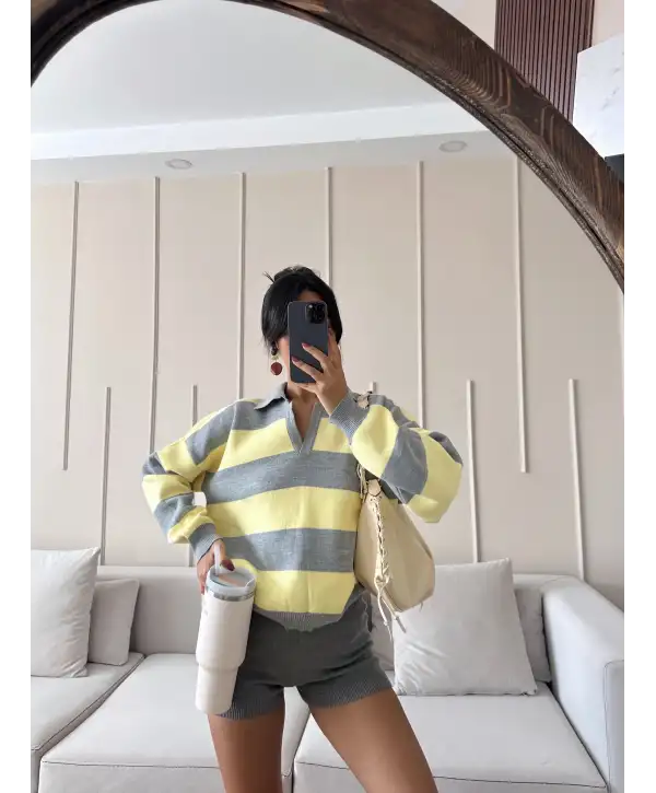 Polo yaka çizgili kazak