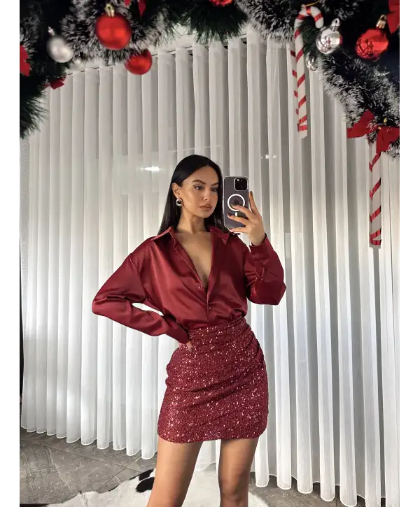 Saten gömlek - Bordo