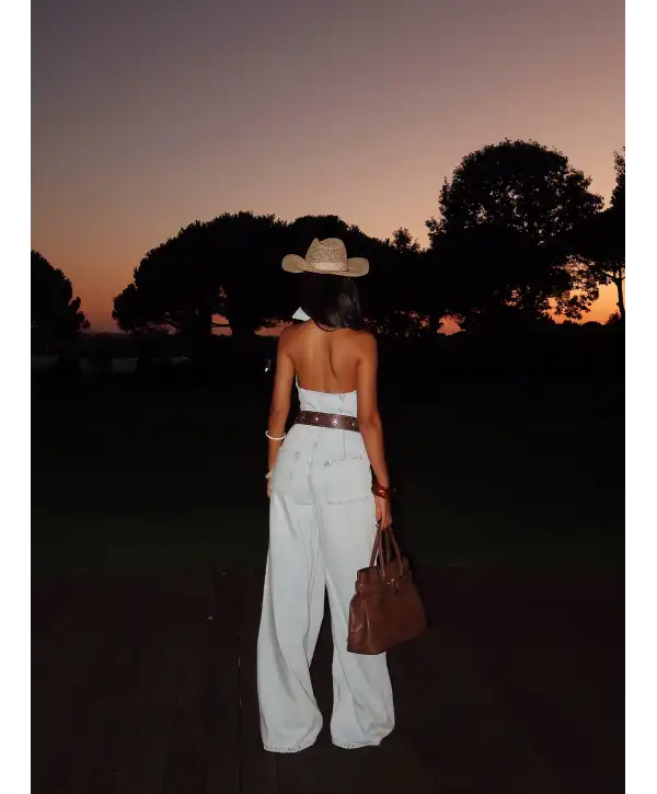 Sırt Detay Denim Tulum