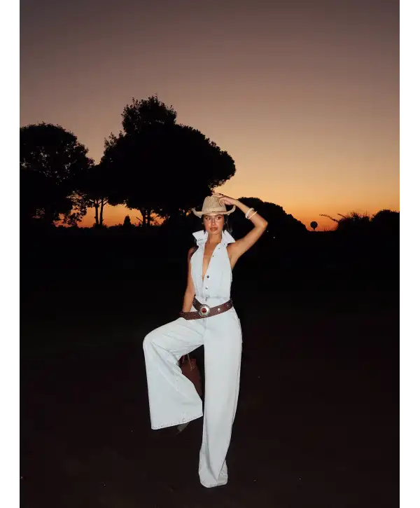 Sırt Detay Denim Tulum