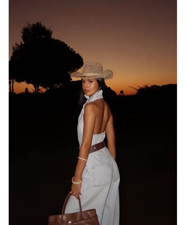 Sırt Detay Denim Tulum