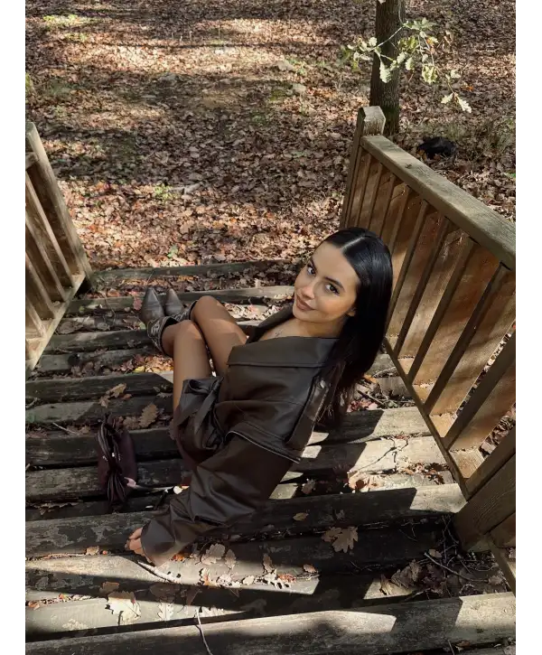 Tasarım kuşak detay deri ceket