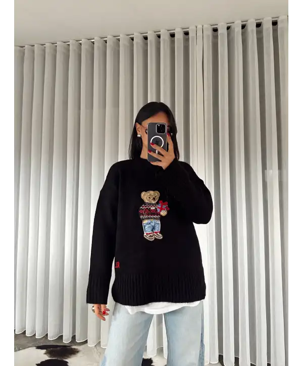 Teddy triko kazak - Siyah