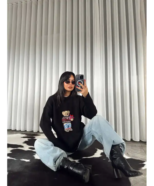 Teddy triko kazak - Siyah