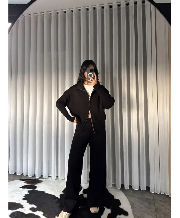 Triko Fermuarlı Takım Siyah