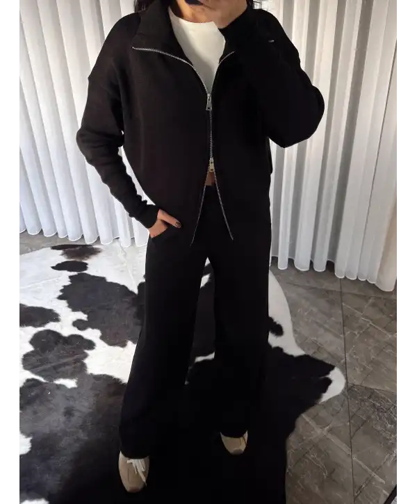 Triko Fermuarlı Takım Siyah