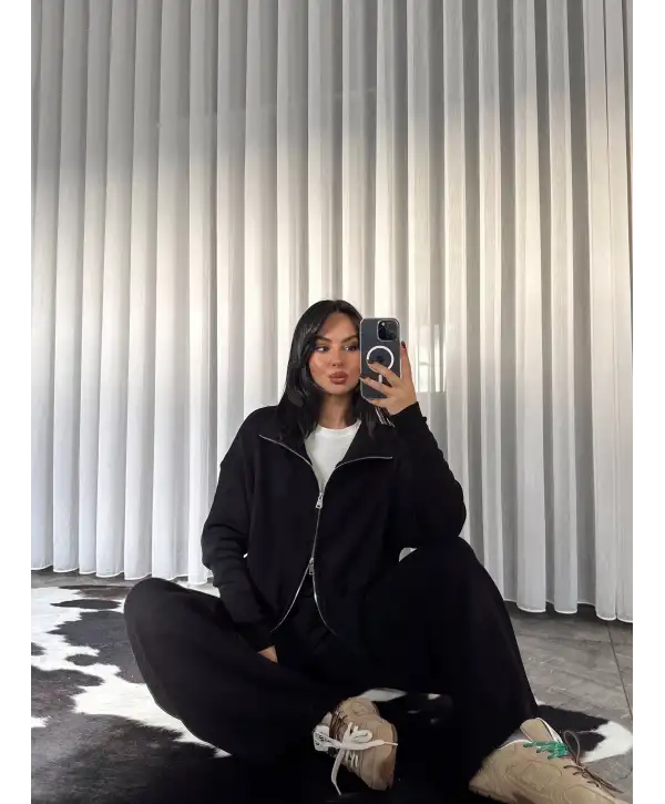 Triko Fermuarlı Takım Siyah