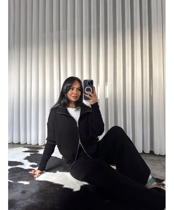 Triko Fermuarlı Takım Siyah