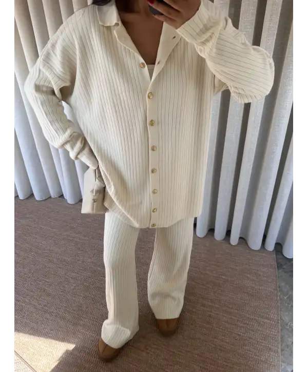 Triko gold düğmeli ikili takım