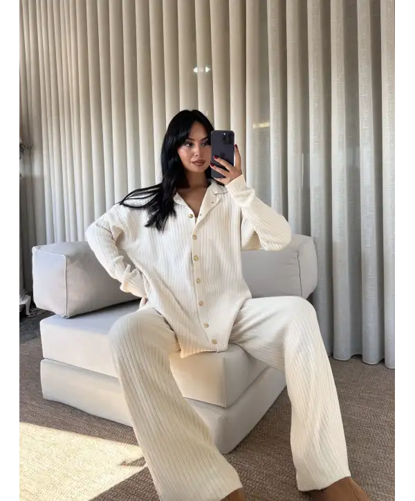 Triko gold düğmeli ikili takım