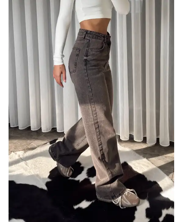 Yüksek bel vintage yıkamalı / Geniş paça jean