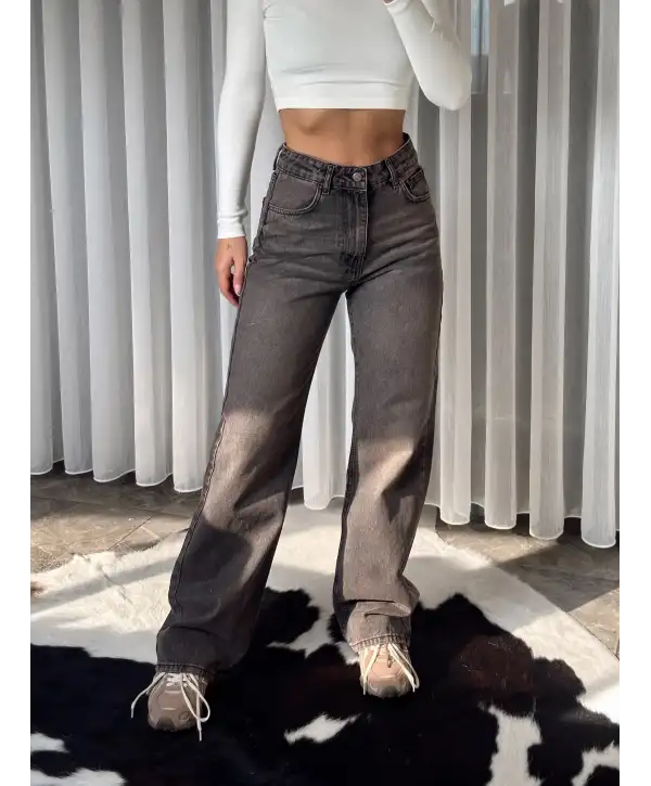 Yüksek bel vintage yıkamalı / Geniş paça jean
