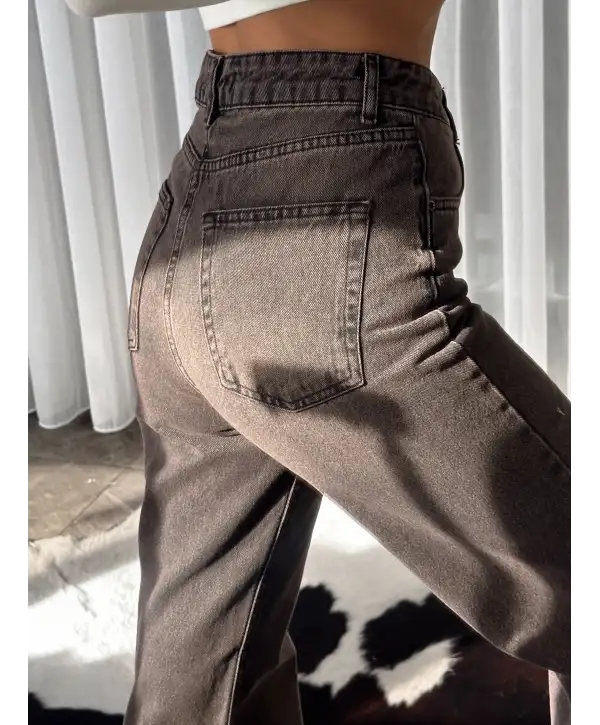 Yüksek bel vintage yıkamalı / Geniş paça jean