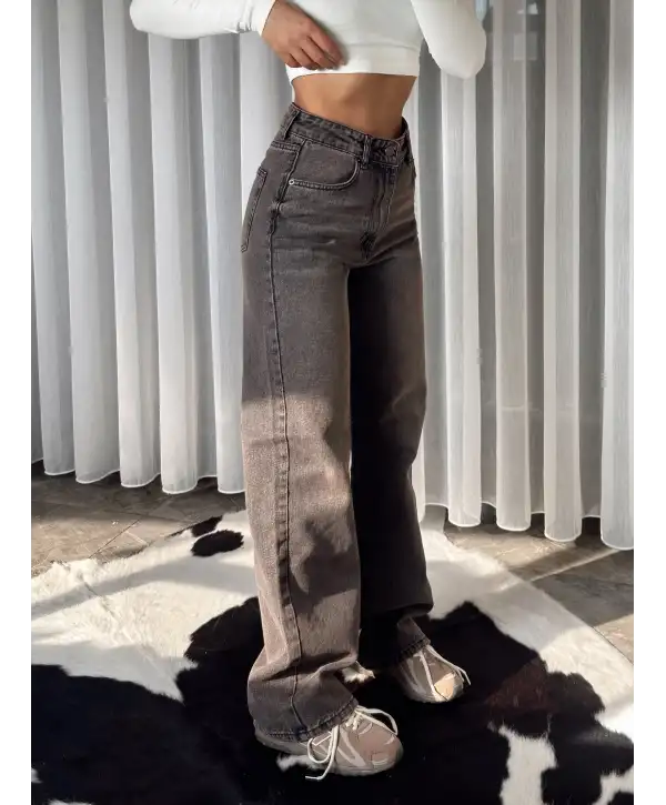 Yüksek bel vintage yıkamalı / Geniş paça jean
