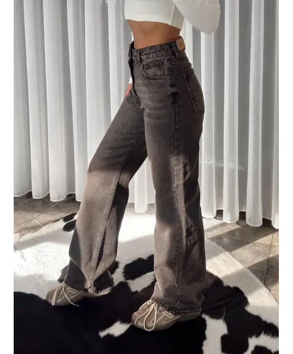 Yüksek bel vintage yıkamalı / Geniş paça jean