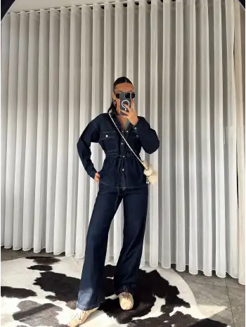 Bağcıklı denim takım