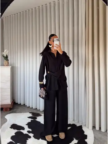 Bağlamalı alt üst takım - Siyah