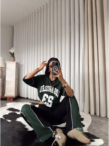 Baskılı eşofman takımı - siyah