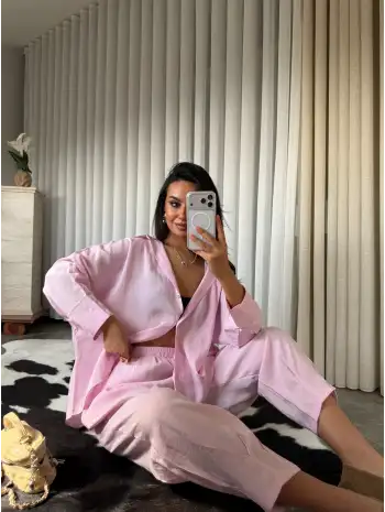 Modal kumaş pensli takım - Pembe