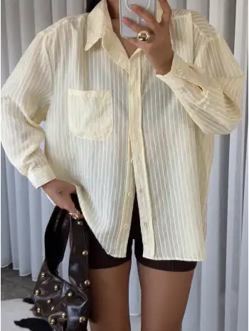 Tül detay gömlek - Sarı