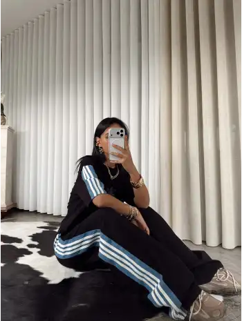 Kot detay oversize eşofman takımı -Siyah