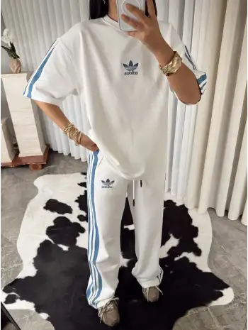 Kot detay oversize eşofman takımı - Beyaz