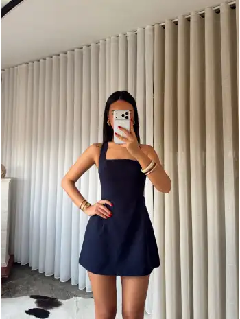 Mini sırt dekolteli elbise - Lacivert