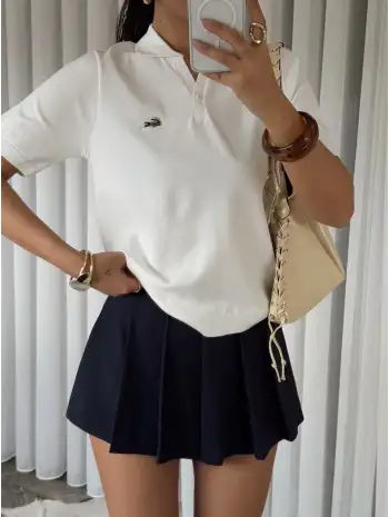 Polo yaka kısa kol triko- Beyaz