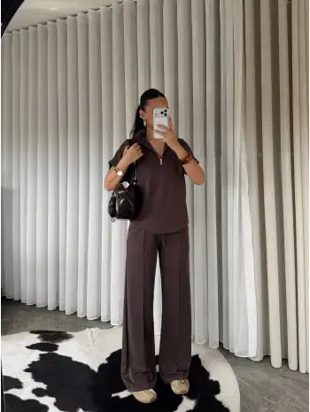 Oys modal kumaş eşofman takımı - Kahverengi