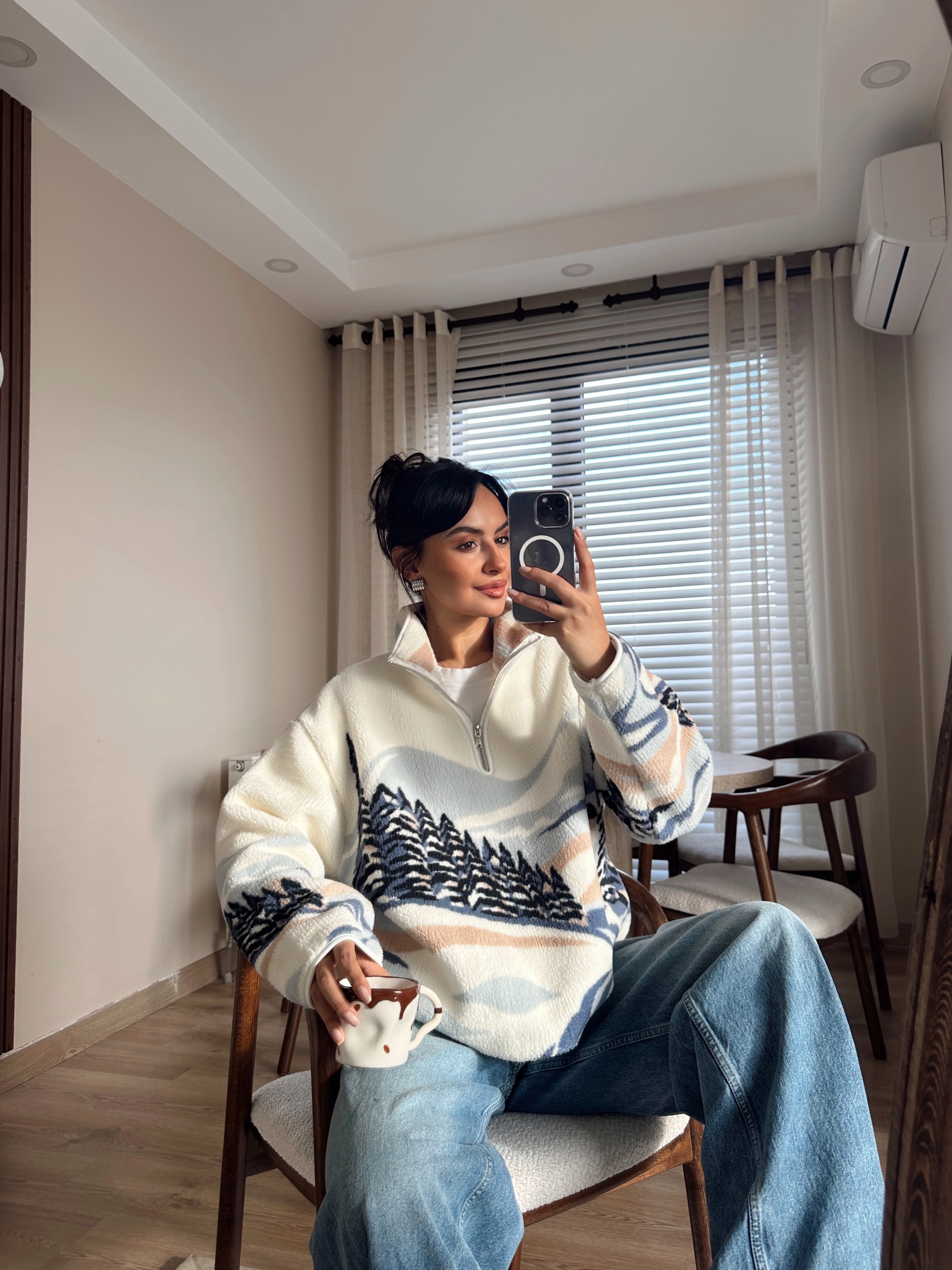 Beyaz teddy model sweatshirt