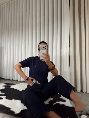 Bisiklet yaka triko - Lacivert