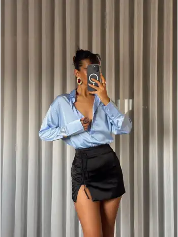 İpek Saten gömlek - Mavi