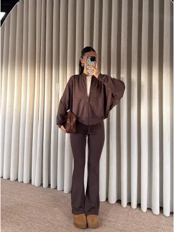 İspanyol paça bomber takım - Kahverengi