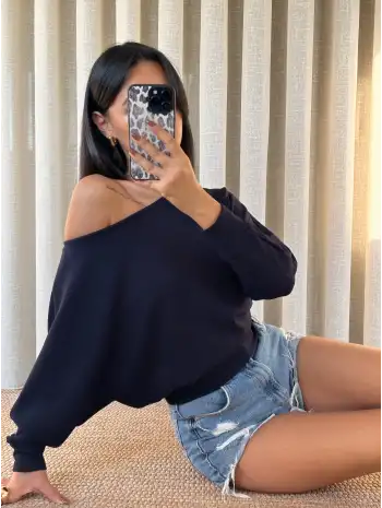 Kayık yaka yarasa kol lacivert