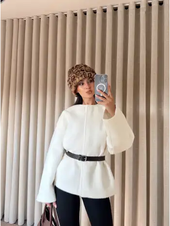 Kemerli kaşe oversize ceket