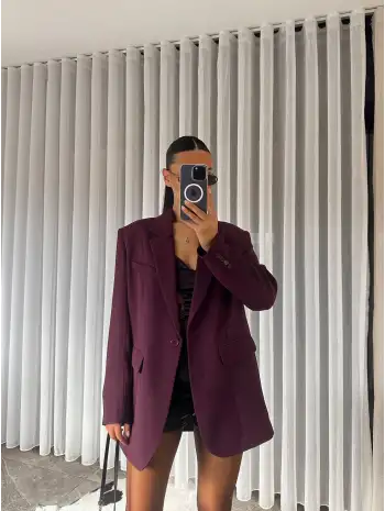 Oversize blazer ceket - Mürdüm
