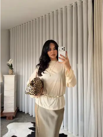 Oversize transparan bluz - Bej