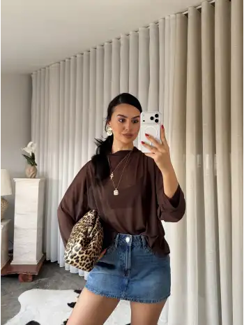 Oversize transparan bluz - Kahverengi