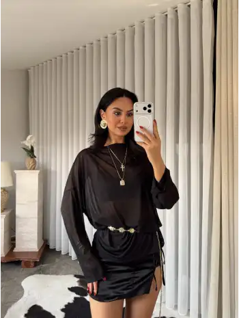 Oversize transparan bluz - Siyah