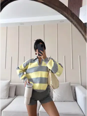 Polo yaka çizgili kazak