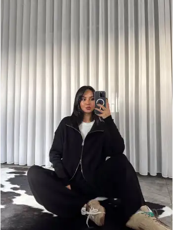 Triko Fermuarlı Takım Siyah