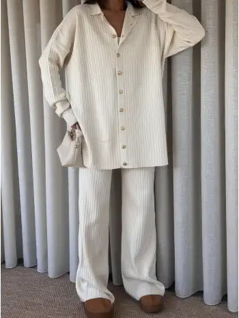 Triko gold düğmeli ikili takım