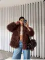 Marka model premium peluş kürk - Kahverengi