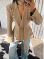 Vatkalı tasarım blazer ceket - Camel