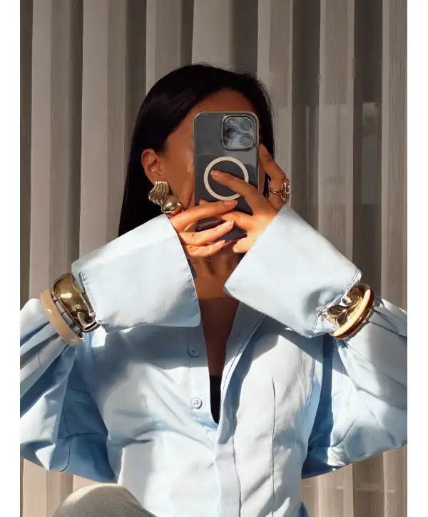 Belden oturtmalı gömlek - mavi